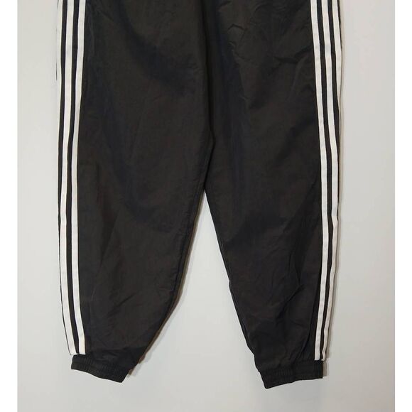Adidas womens small wind breaker wide leg pants black white stripe baggy - Picture 3 of 10